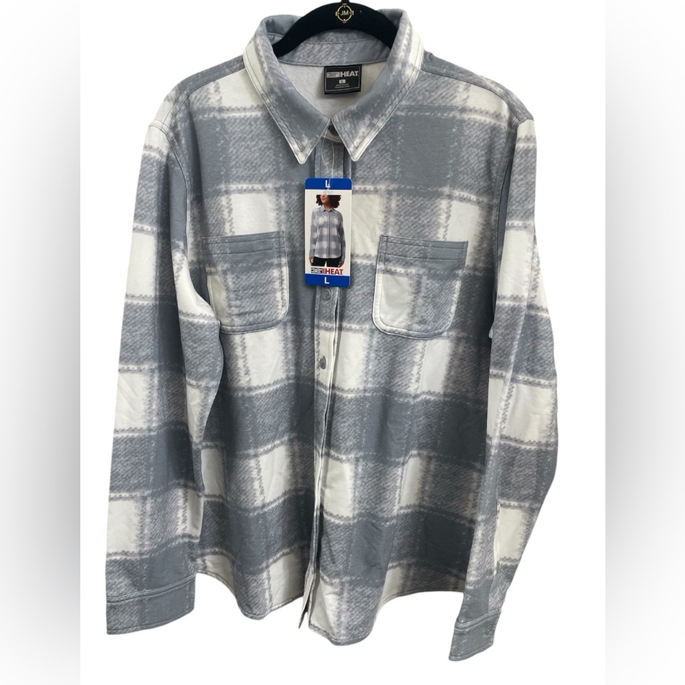 32 Degrees Pristine Grey/White Cozy Button- Up Shirt Sz(Large)